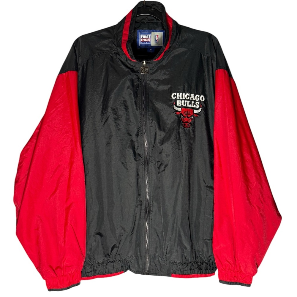 VTG 90s Chicago Bulls First Pick Jacket Men’s XL Nylon Red Black Embroidered